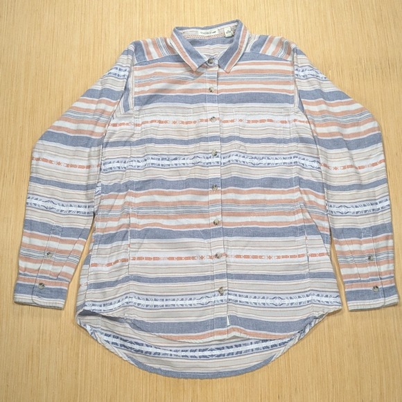 Toad&Co Shirt Flannel Button Down Striped Boho Retro Sustainable Women's Large - Picture 1 of 8
